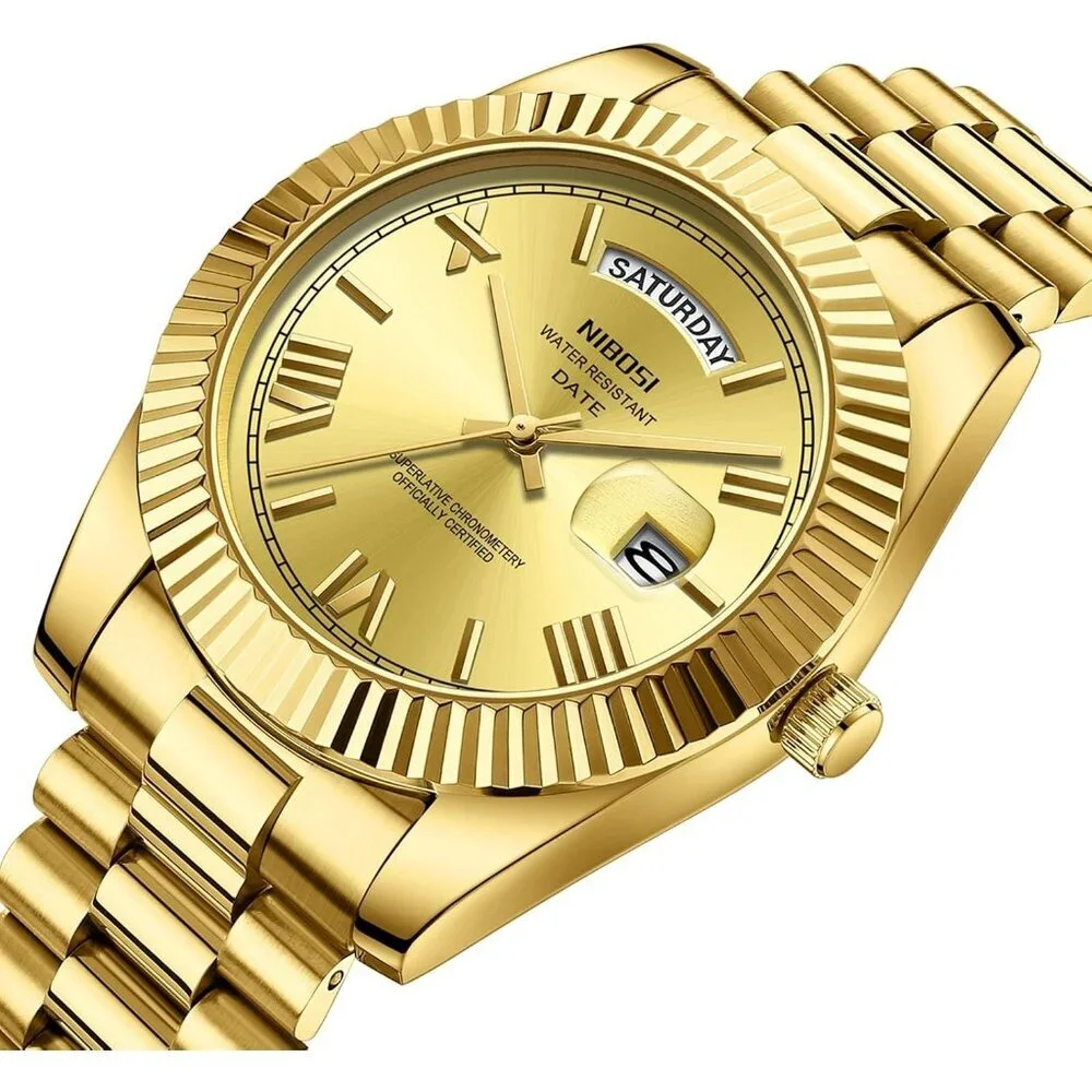 Men's Gold Stainless Steel Analog Classic Design Stylish Wrist Dressing Watch